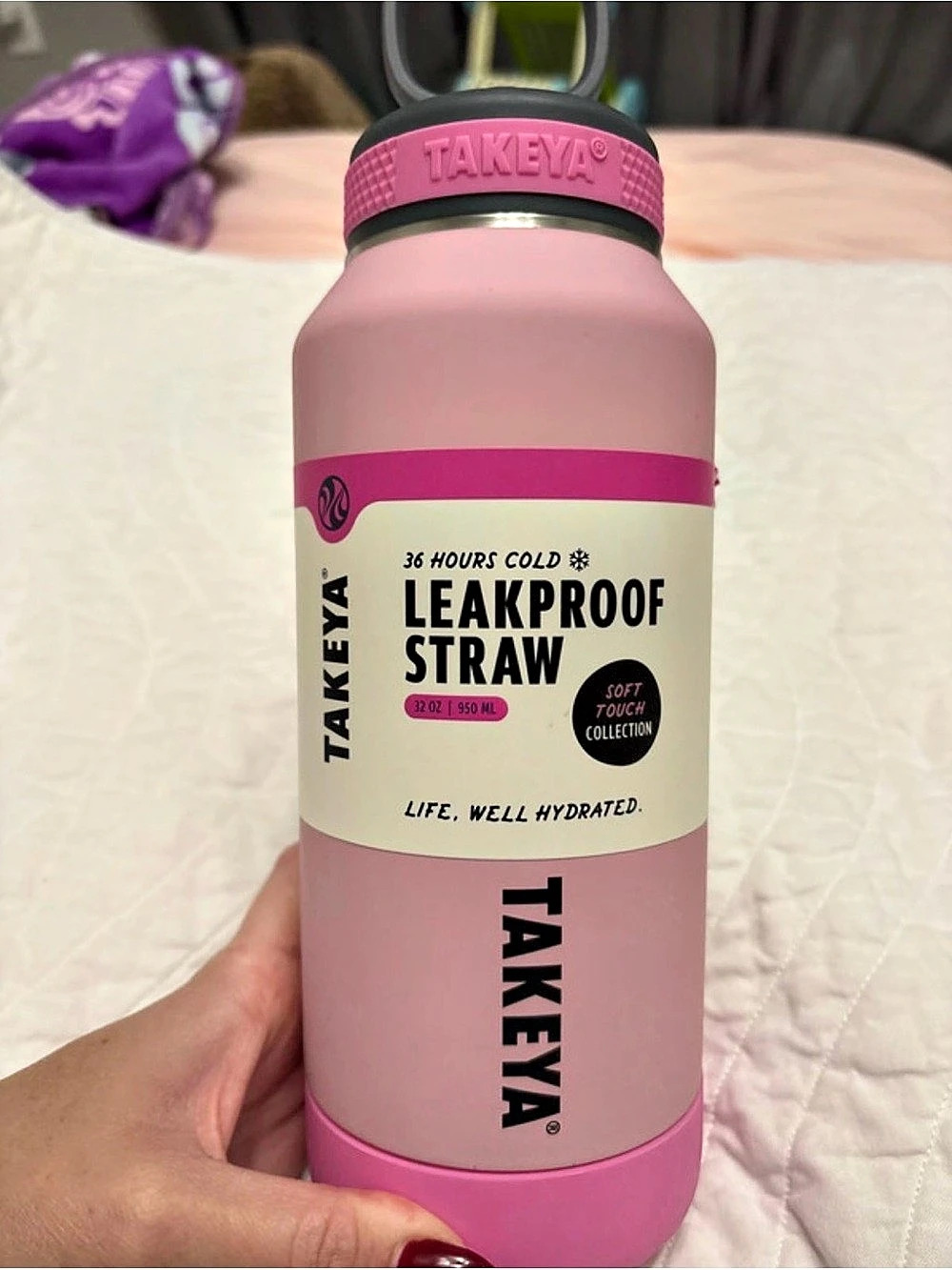 Takeya Sport Soft Touch Water Bottle With Straw Lid Pink
